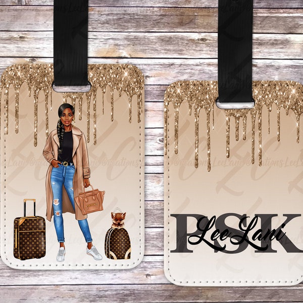 Cute Girl Luggage tag w/initial and Name| Custom Luggage Tag | Cute Luggage Tag| Sublimation Luggage Tag