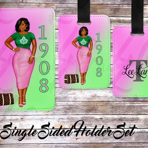 Pink & Green Sorority Passport Holder + Luggage Tag Customized | Double Sided Passport Holder | Custom Passport Holder | Single Passport