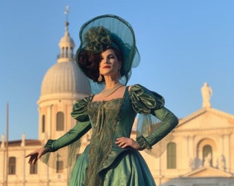 Elegant green Venetian Costume  Dress Venetian Masquerades masks Italian Carnivals clothes Historical Art gift Renaissance Costume woman