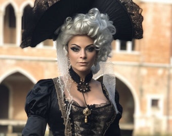 Elegant black Venetian Costume  Dress Venetian Masquerades masks Italian Carnivals clothes Historical Art gift Renaissance Costume woman