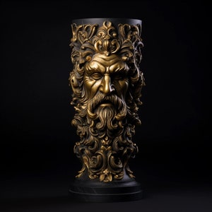 Gebeeldhouwde pracht: Grieks-Romeinse zuil, goudbronzen buste: een meesterwerk in elegantie, prestige en tijdloze grootsheid onthuld.