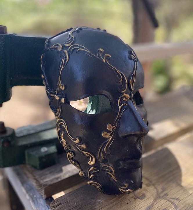 Black and gold full face mask. technique Handmade Etsy