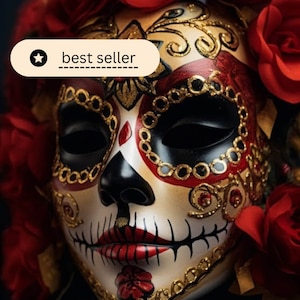 LIMITED EDITION Venetian Catrina: Mexican mask of Venetian elegance. Celebrate life and culture with this unique piece. Discover it on Etsy!