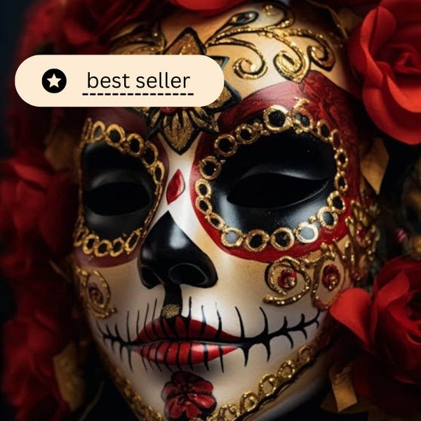 ÉDITION LIMITÉE Venetian Catrina : masque mexicain d'élégance vénitienne. Célébrez la vie et la culture avec cette pièce unique. Découvrez-le sur Etsy !