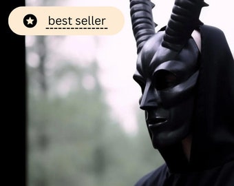 Full face demon mask gift Black horned demon Halloween Italian parties demon masquerade striking black horned masquerade festivities