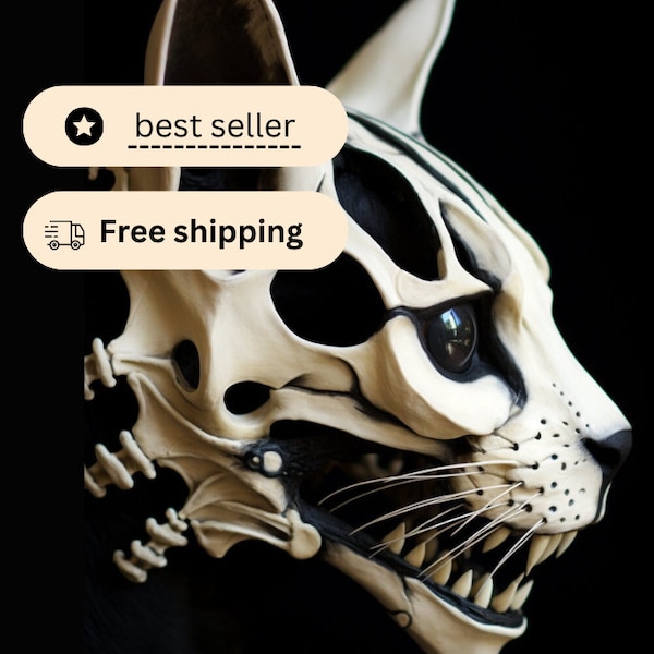 UNIQUE EDITION Venetian Cat and Skull Mask, Mysterious Touch to Conquer. Exclusive Gift Him or her at Carnival Halloween Party Unforgettable
