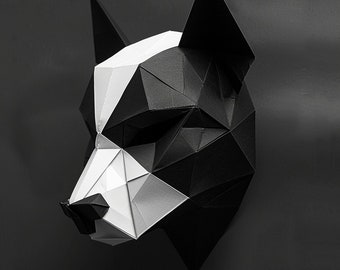 Black and White Dog Mask with Origami Style for Gift