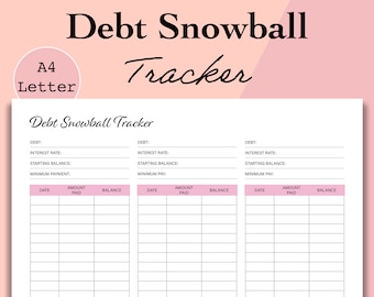 Debt Snowball Tracker Printable, Debt Free Chart, Debt Payoff Worksheet, Debt Payment, Debt Progress Journal, A4, Letter, Digital Download