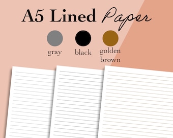 A5 Lined Paper Printable, A5 Journal Ruled Paper Inserts PDF, A5 Plain Lined Template, Calligraphy 5mm Lined Planner -  pages