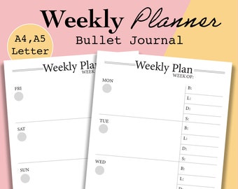 WO2P stampabile, settimana senza data su due pagine A5, agenda settimanale stampabile minima, inserto agenda settimanale orizzontale, , A4, Lettera