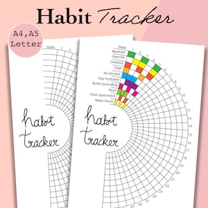 Rastreador de hábitos semicircular para impressão, rastreador de hábitos diário e mensal PDF - A5, A4, Carta -