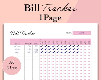 A6 Bill Tracker Yearly, Monthly Bill Tracker Printable, Bill Organizer, Bill Payment Calendar PDF, A6 Planner Inserts Printable, Foxy Fix A6