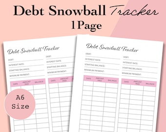 A6 Debt Snowball Tracker Printable, Debt Free Chart PDF, Debt Payoff Worksheet, Debt Progress Journal, A6 Planner Inserts Printable