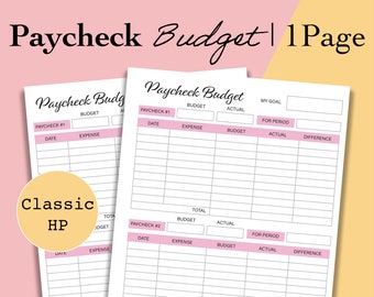 Paycheck to Paycheck Budget Printable, Classic Happy Planner Paycheck, Zero based budget template - Classic Happy Planner, Classic HP Insert