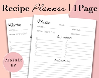 Classic Happy Planner Recipe Printable Page, Recipe Template PDF, Recipe Planner Insert, Recipe Binder Printable - Classic HP Insert, Mambi