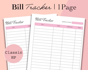 Happy Planner Classic Inserts Printable Bill Tracker Monthly - Etsy
