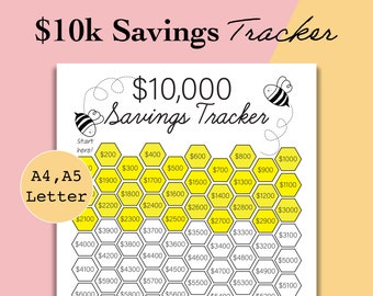 10k Savings Tracker Printable, 10000 Savings Challenge Tracker, Money Savings Chart, Savings Goal Planner - A4, A5, Letter