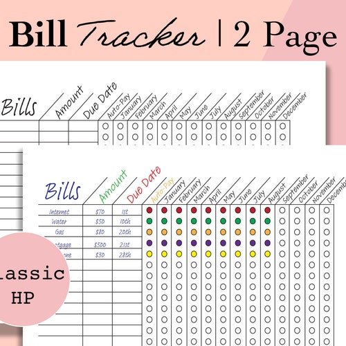 Classic Happy Planner Bill Tracker Printable Inserts - Etsy