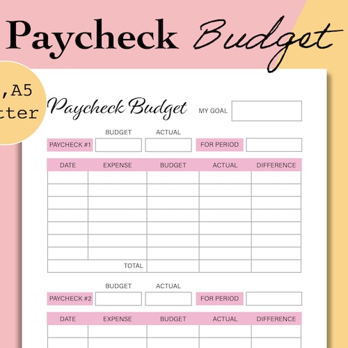 Paycheck to Paycheck Budget Printable Zero Based Budget Etsy