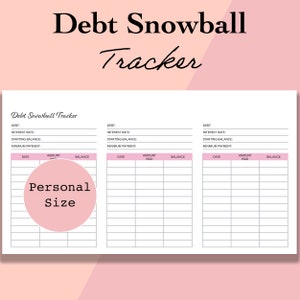 Rastreador de bola de nieve de deuda de tamaño personal imprimible, PDF gratuito de deuda, rastreador de pago de deuda, diario de progreso de la deuda, inserción de planificador personal, Filofax
