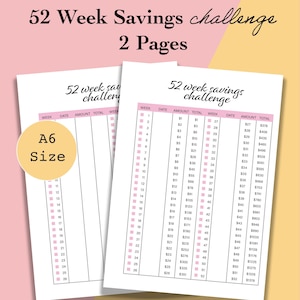 A6 52 Week Savings Tracker, 52 Week Challenge A6 Insert, Money Savings Challenge, Budget Printable, A6 Planner Insert Printable, Foxy Fix A6