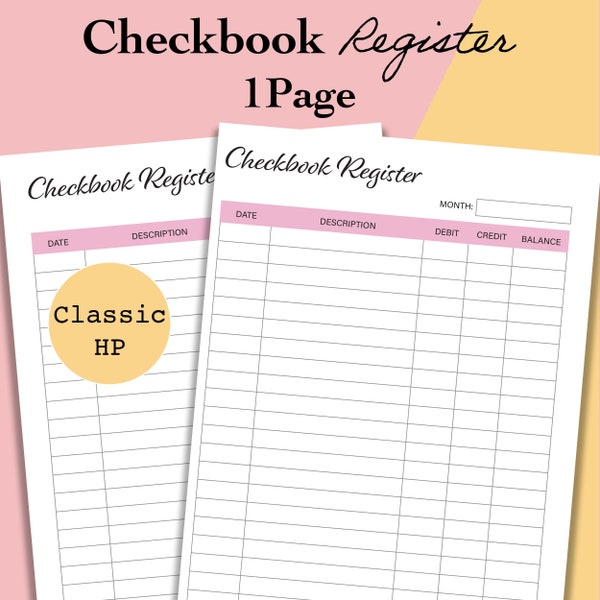 Classic Happy Planner Check Register Printable Planner, Checkbook Register Book Pages, Checking Register Template PDF - Classic HP Inserts