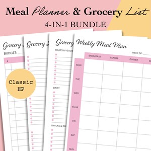 Classic Happy Planner Meal Planner, Happy Planner Meal Tracker, Weekly Meal Plan, Happy Planner Grocery List - Classic HP Insert, Mambi, PDF