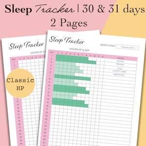 Klassieke Happy Planner Sleep Tracker afdrukbaar, dagelijks slaaplogboek PDF, slaapdagboeksjabloon, maandelijks slaapgrafiekdagboek, klassieke HP-inserts