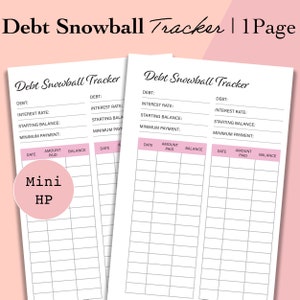 Mini Happy Planner Rastreador de bola de nieve de deuda imprimible, PDF gratuito de deuda, Rastreador de pago de deuda, Diario de progreso de la deuda, Inserciones Mini HP en disco