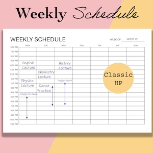 Classic Happy Planner Weekly Schedule Landscape Printable, Week On One Page, Weekly Hourly PDF, Weekly Planner Insert, Time Blocking Planner