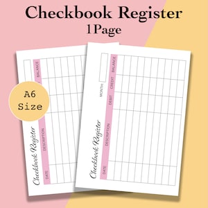 A6 Check Register Afdrukbare Planner, Chequeboek Register Boekpagina's, Controle Register Sjabloon PDF, A6 Planner Invoegen Afdrukbaar, Foxy Fix A6