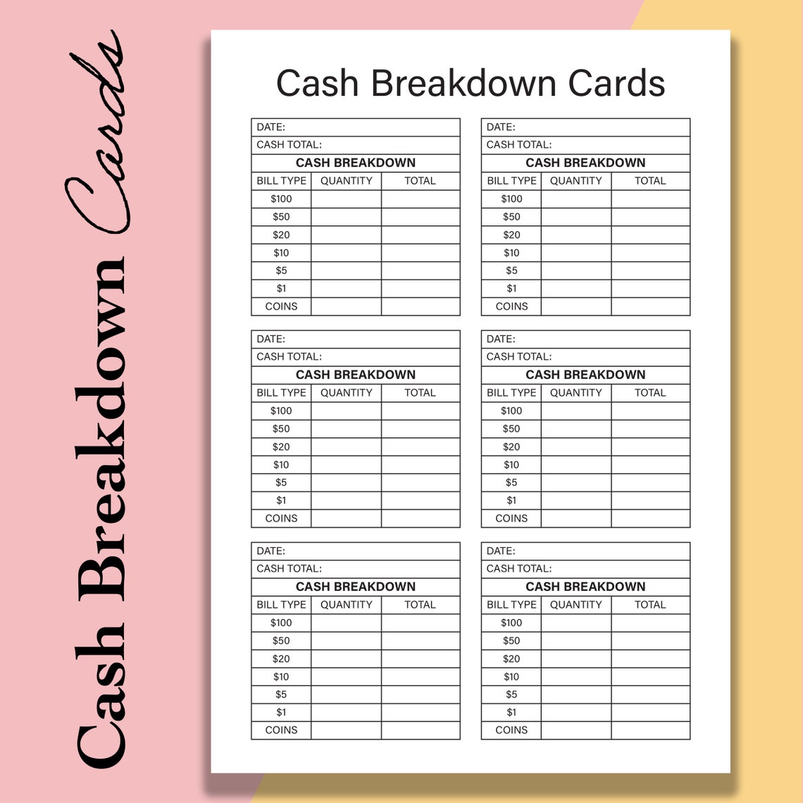 Free Printable Cash Breakdown Sheet