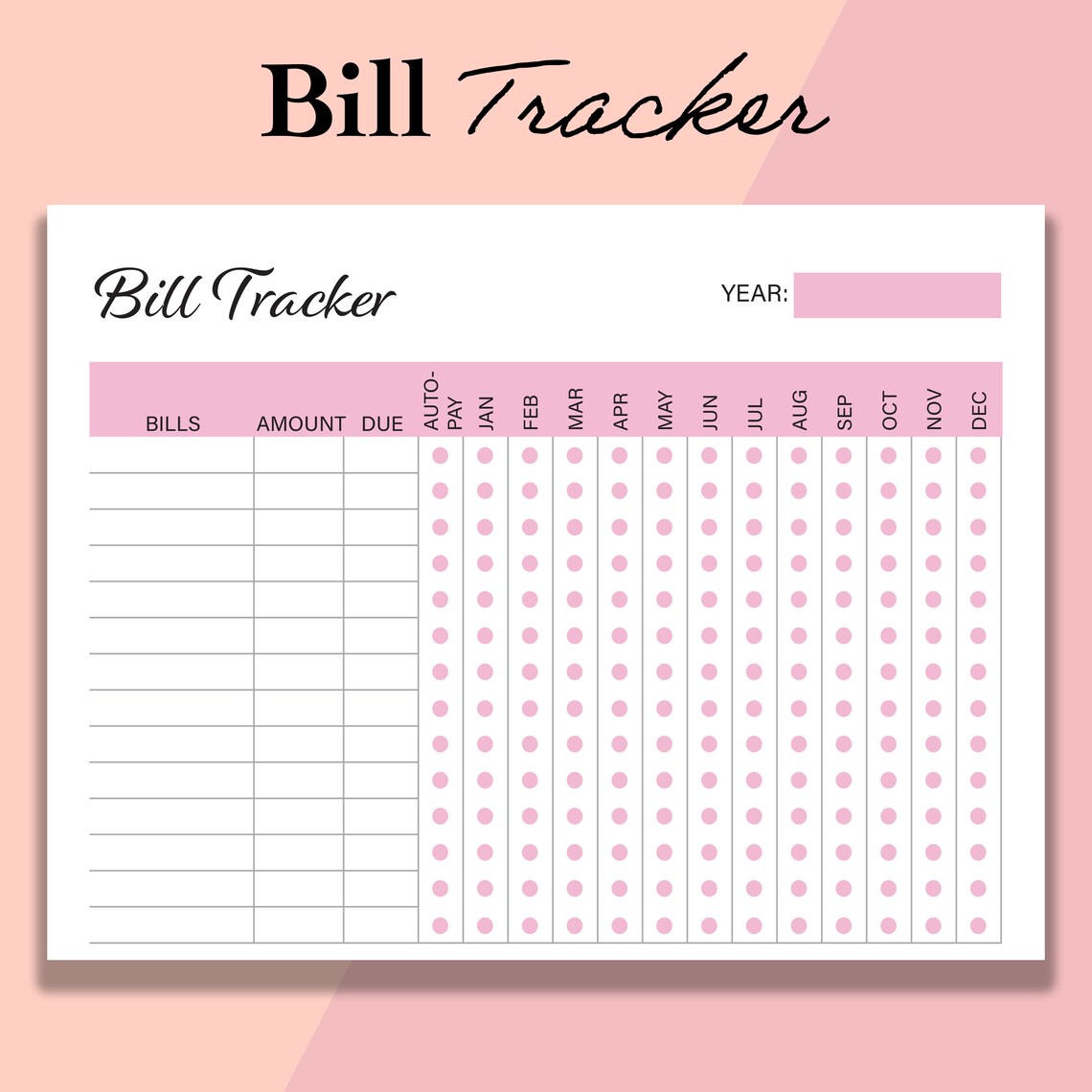 Classic Happy Planner Bill Tracker Printable Inserts, Monthly Yearly ...
