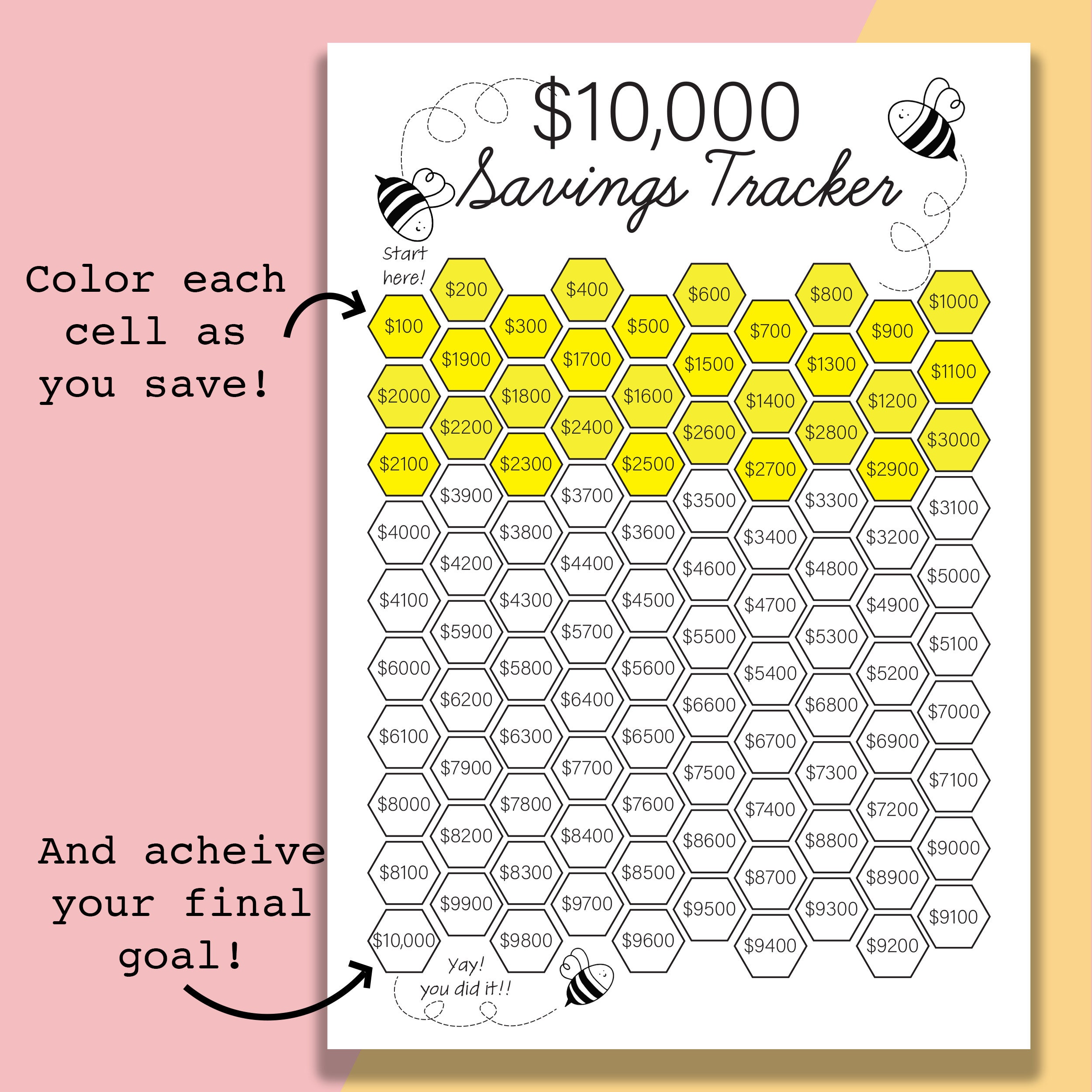 10k Savings Tracker Printable 10000 Savings Challenge Etsy Canada