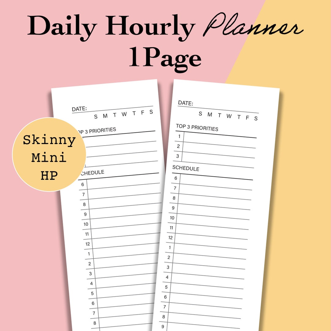 Skinny Mini Happy Planner Hourly Insert, Daily Hourly Printable Page