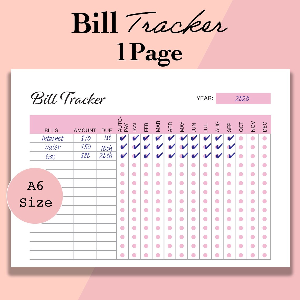 A6 Bill Tracker Yearly, Monthly Bill Tracker Printable, Bill Organizer ...