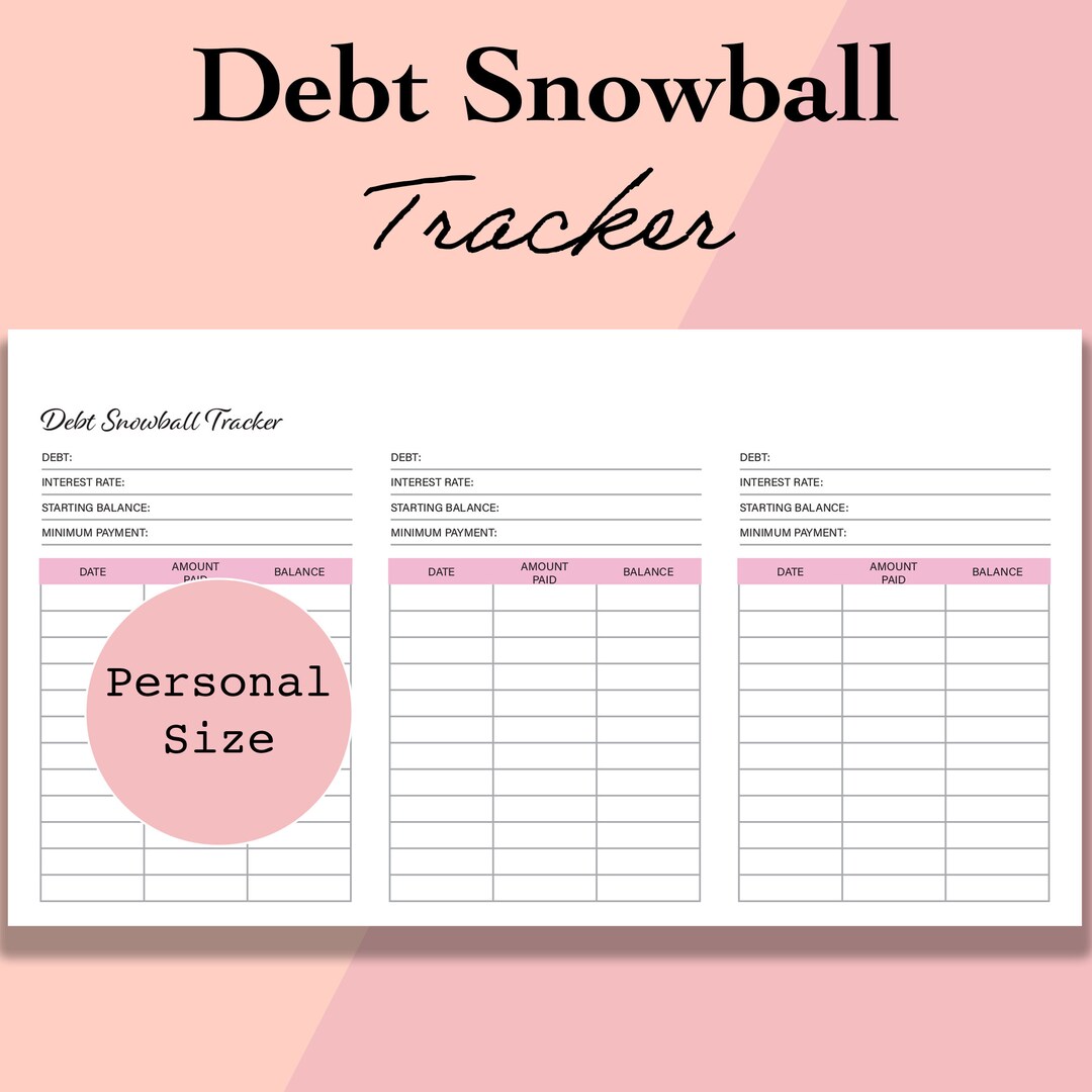 Personal Size Debt Snowball Tracker Printable, Debt Free PDF, Debt ...