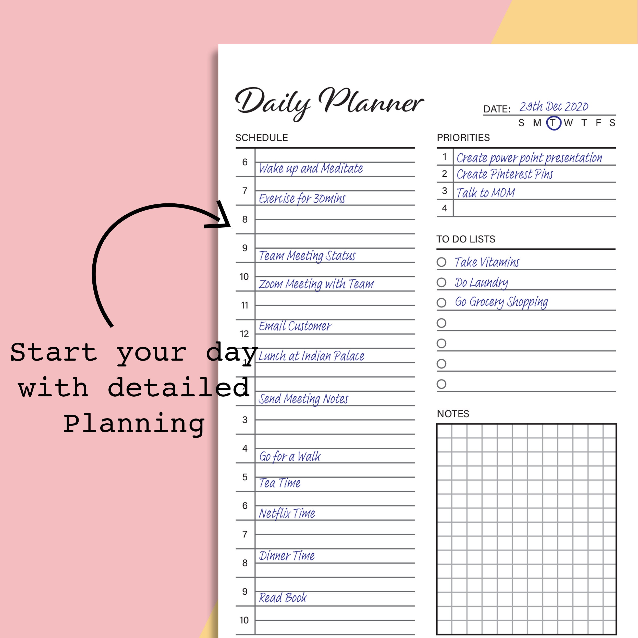 A6 Daily Planner Printable, Daily Hourly Planner Page, Daily Half Hour ...