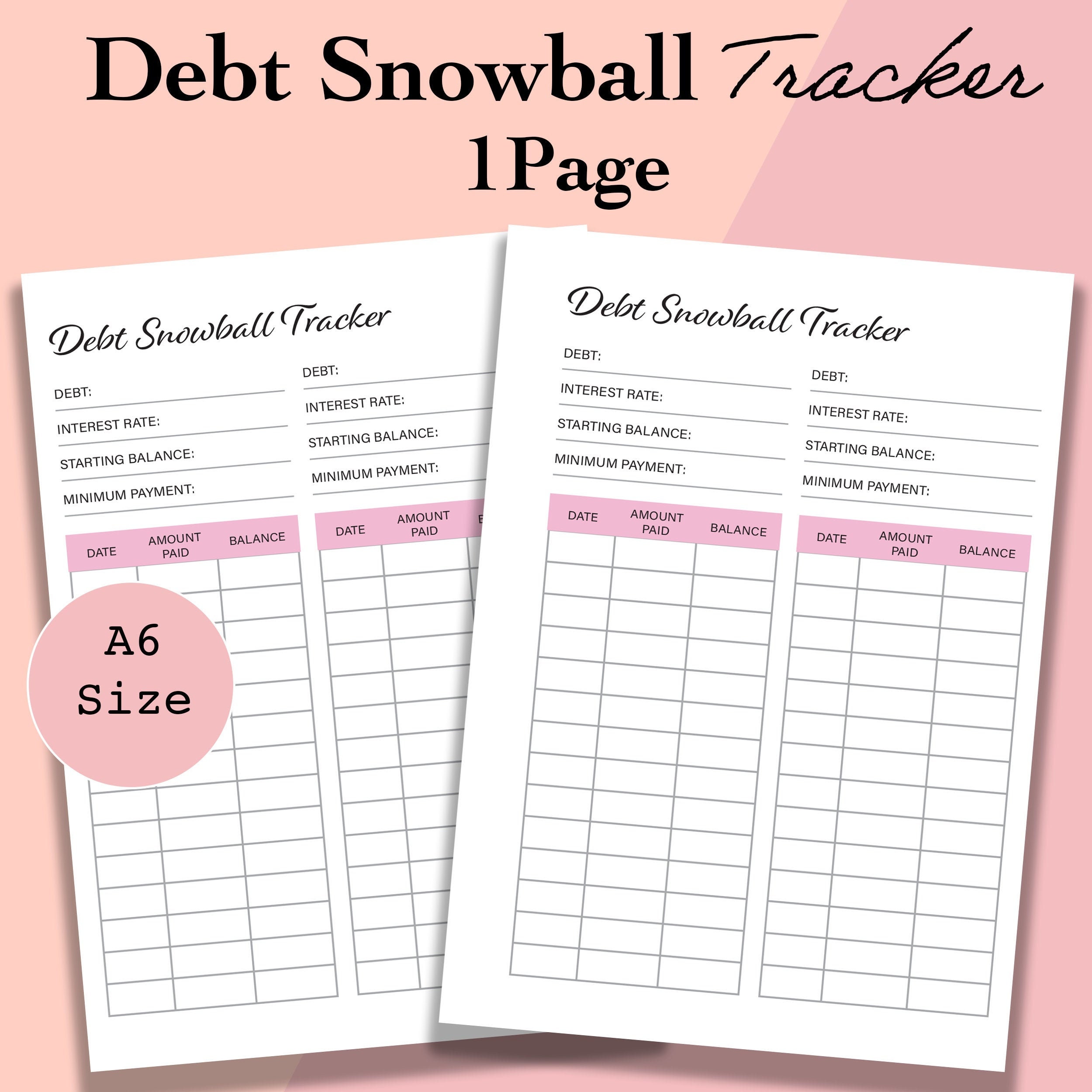 A6 Debt Snowball Tracker Printable, Debt Free Chart PDF, Debt Payoff