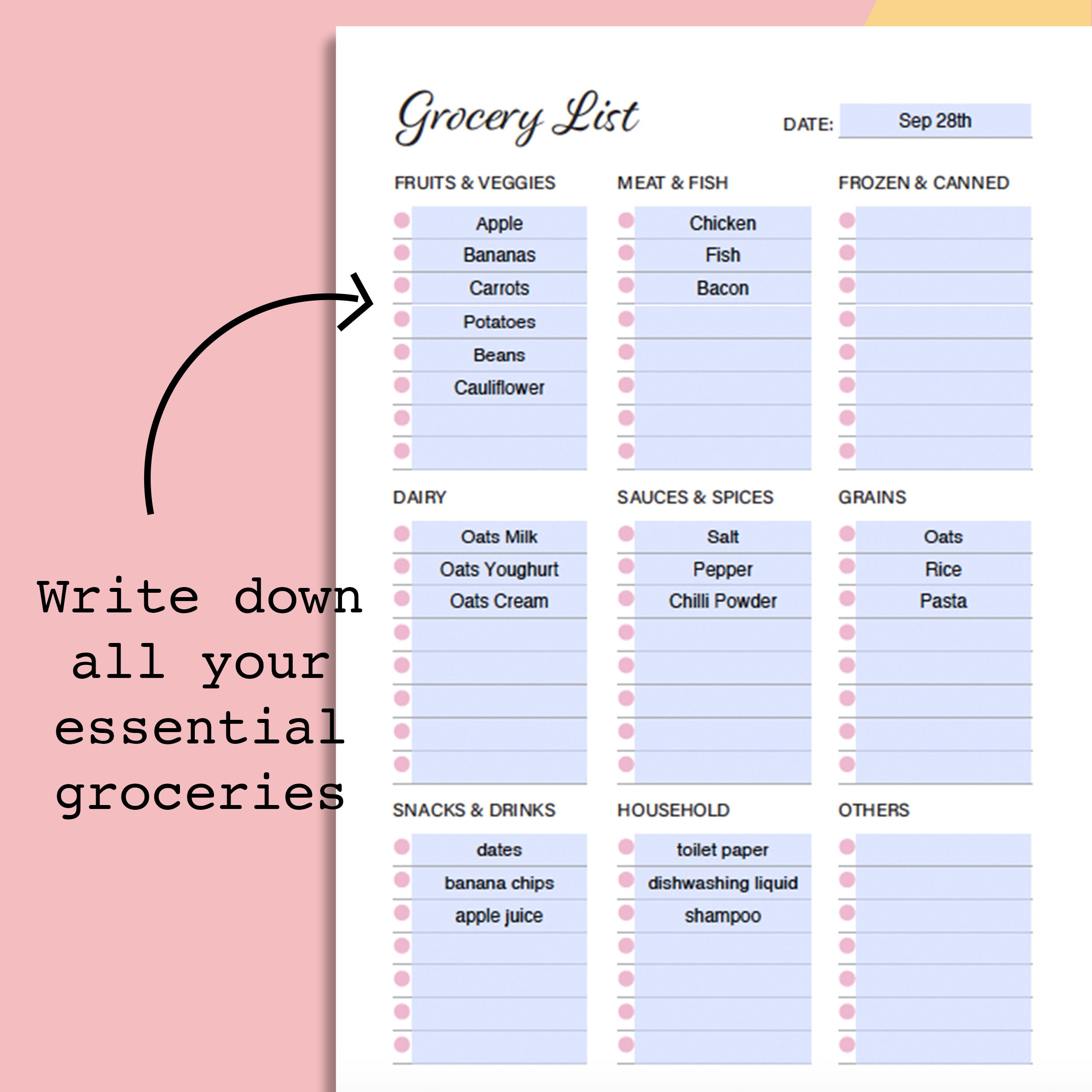 Editable Meal Planner Printable and Grocery List, Weekly Menu Planner ...