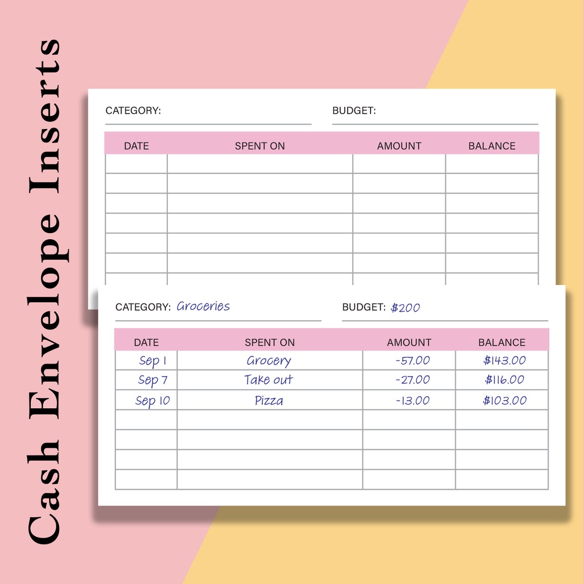 Horizontal Cash Envelope Printable Insert for Budgeting and Expense ...