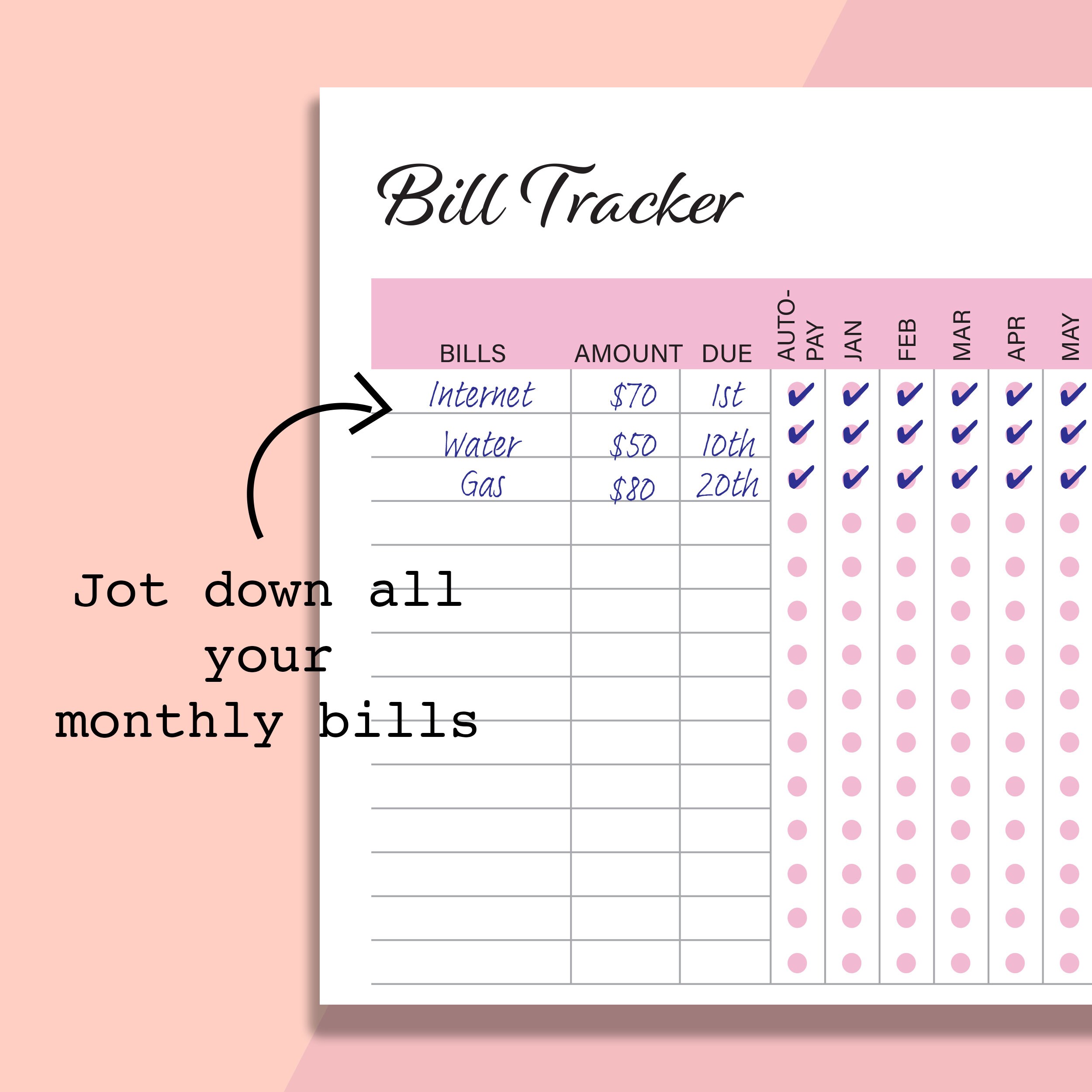 Classic Happy Planner Bill Tracker Printable Inserts, Monthly Yearly ...