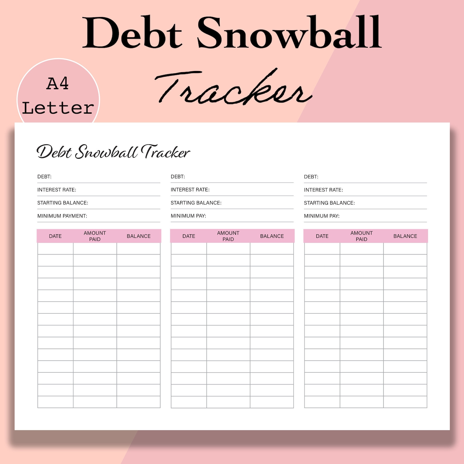 Debt Snowball Tracker Printable Debt Free Chart Debt Payoff Etsy