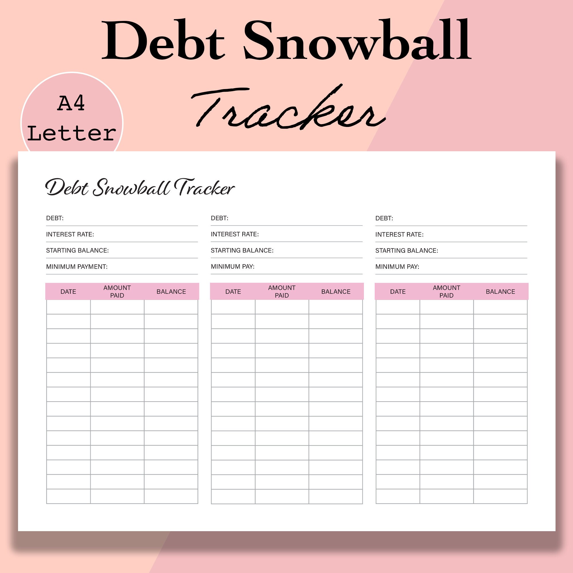 Debt Snowball Tracker Printable Debt Free Chart Debt Payoff Etsy India