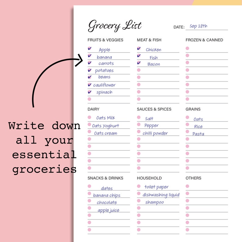 Weekly Meal Planner Printable and Grocery List, Weekly Menu Planner Weekly Meal Planner Printable and Grocery List, Weekly Menu Planner