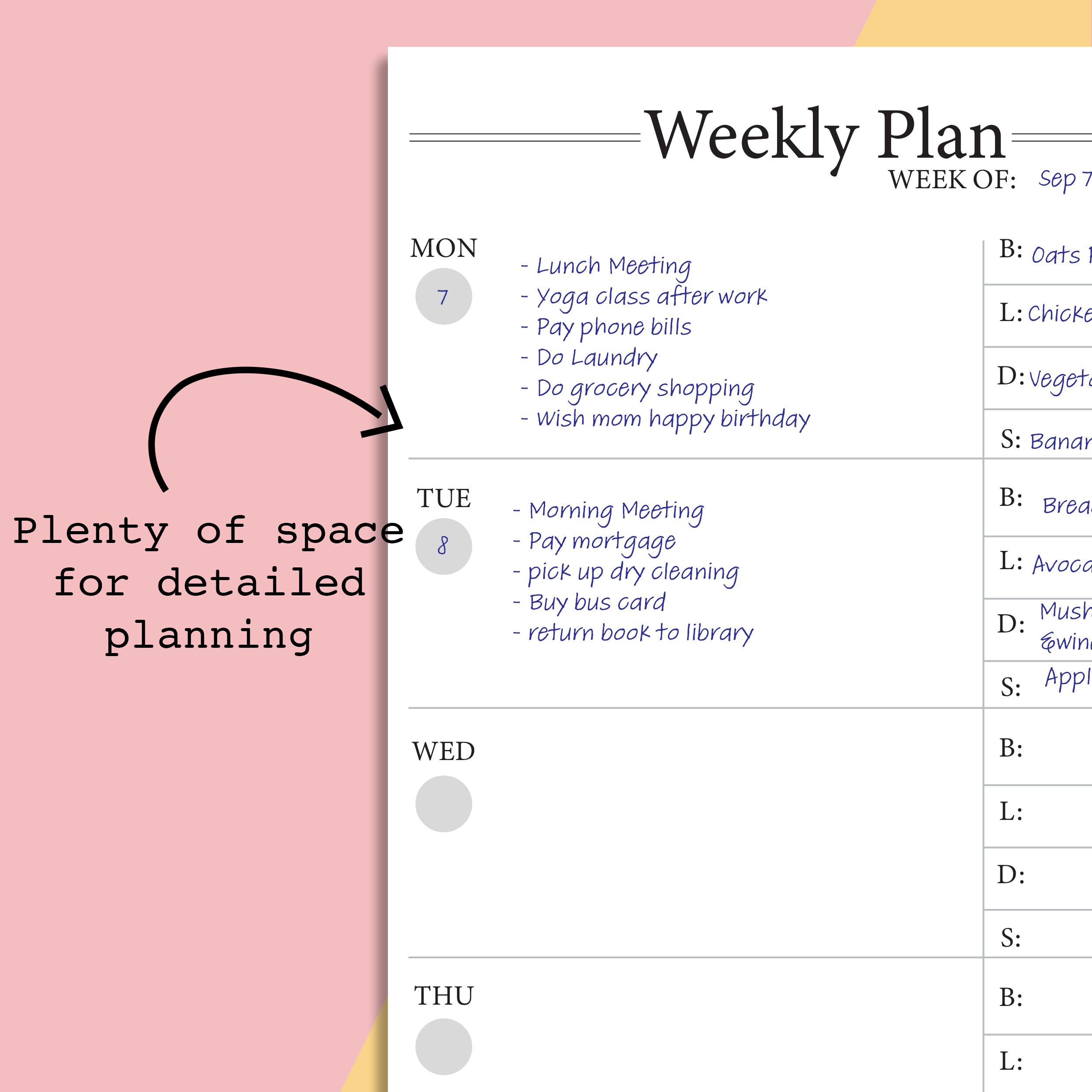 Classic Happy Planner Horizontal Insert, Undated Weekly Layout, Weekly