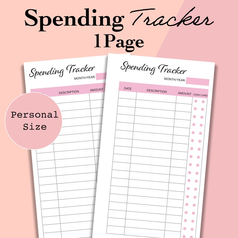 Personal Size Spending Tracker Inserts, Personal Expense Tracker ...