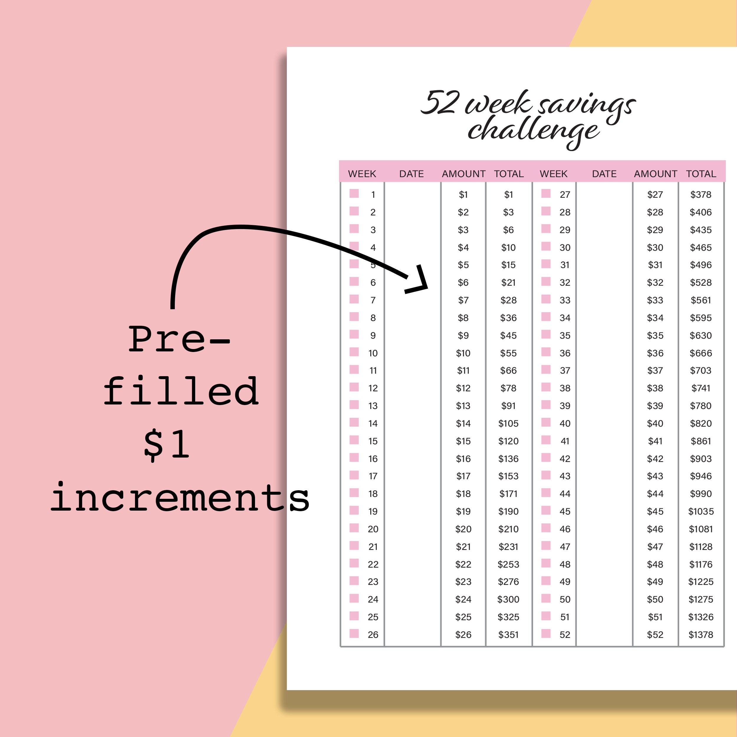 A6 52 Week Savings Tracker, 52 Week Challenge A6 Insert, Money Savings ...