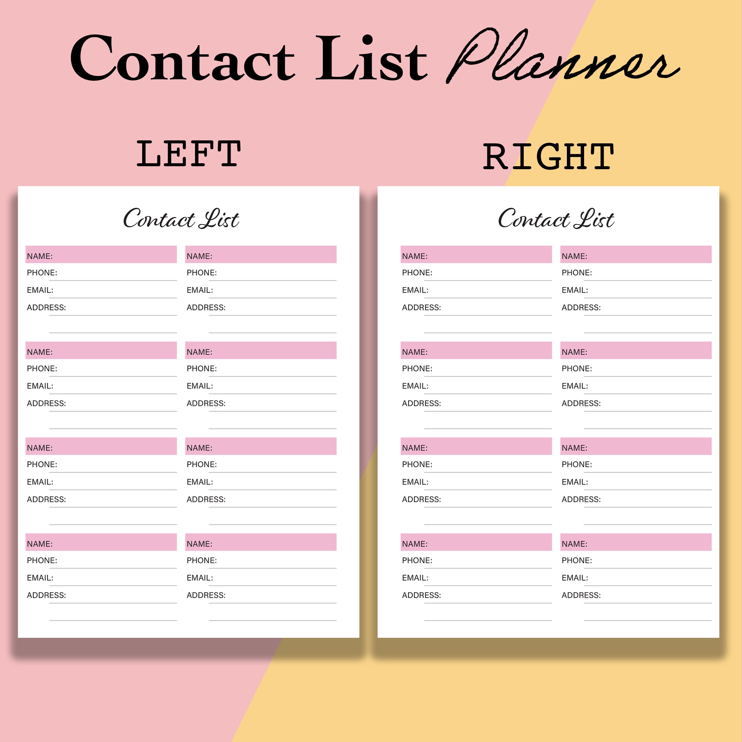 Classic Happy Planner Contact Pages, Happy Planner Address Book Printable, Contact Information