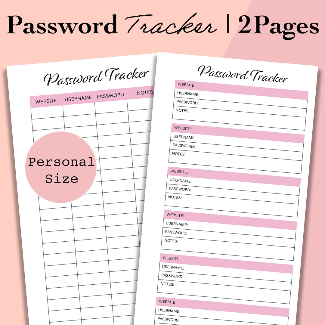 Personal Size Password Tracker Printable, Password Tracker Insert ...